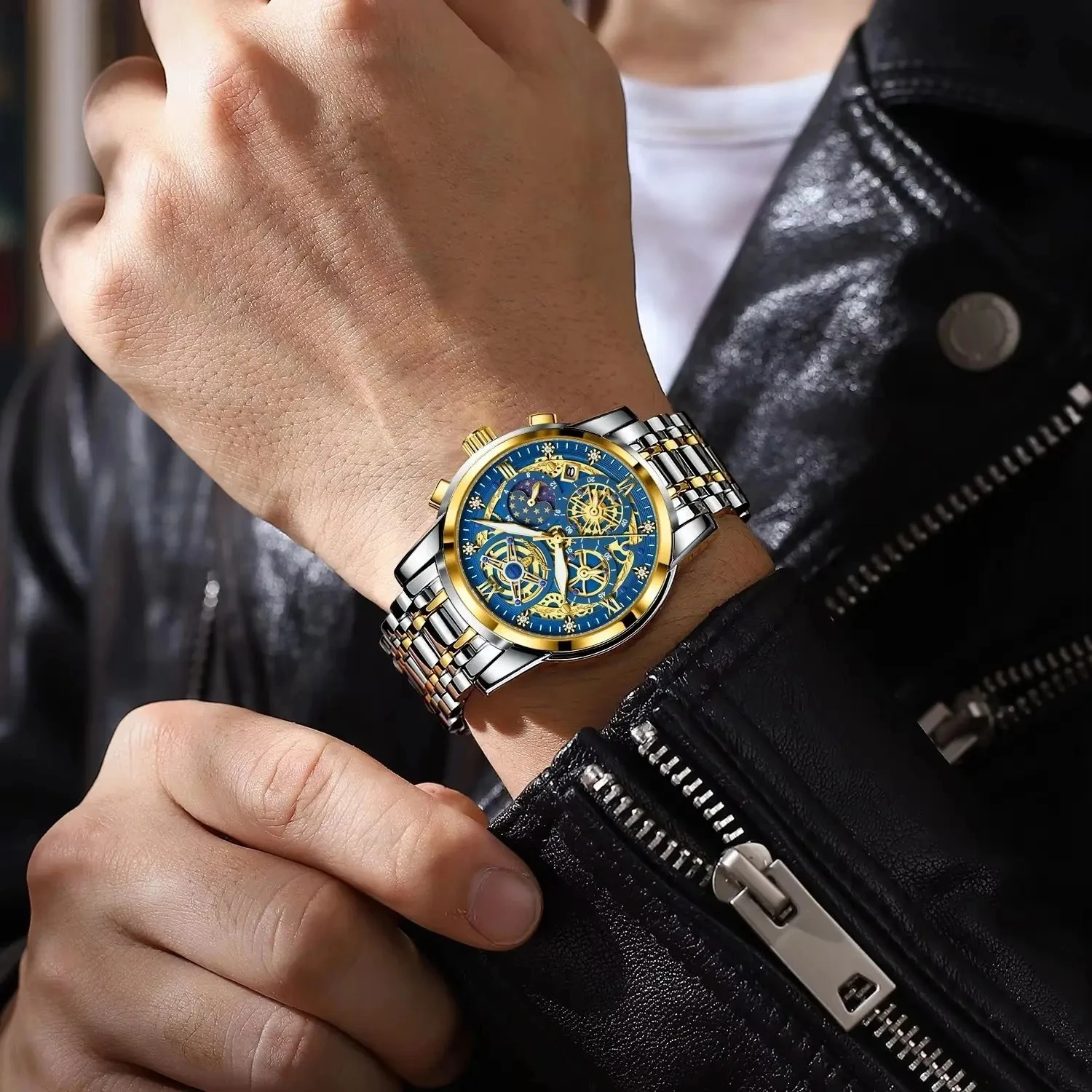 POEDAGAR 984 Men Waterproof Luminous Auto Date Chronograph Luxury Fashion Watch Quartz S aperçu 2