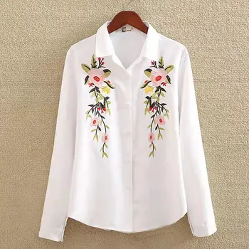 High fashion women white cotton mexican embroidery elegant popular blouses ladies' blouses top