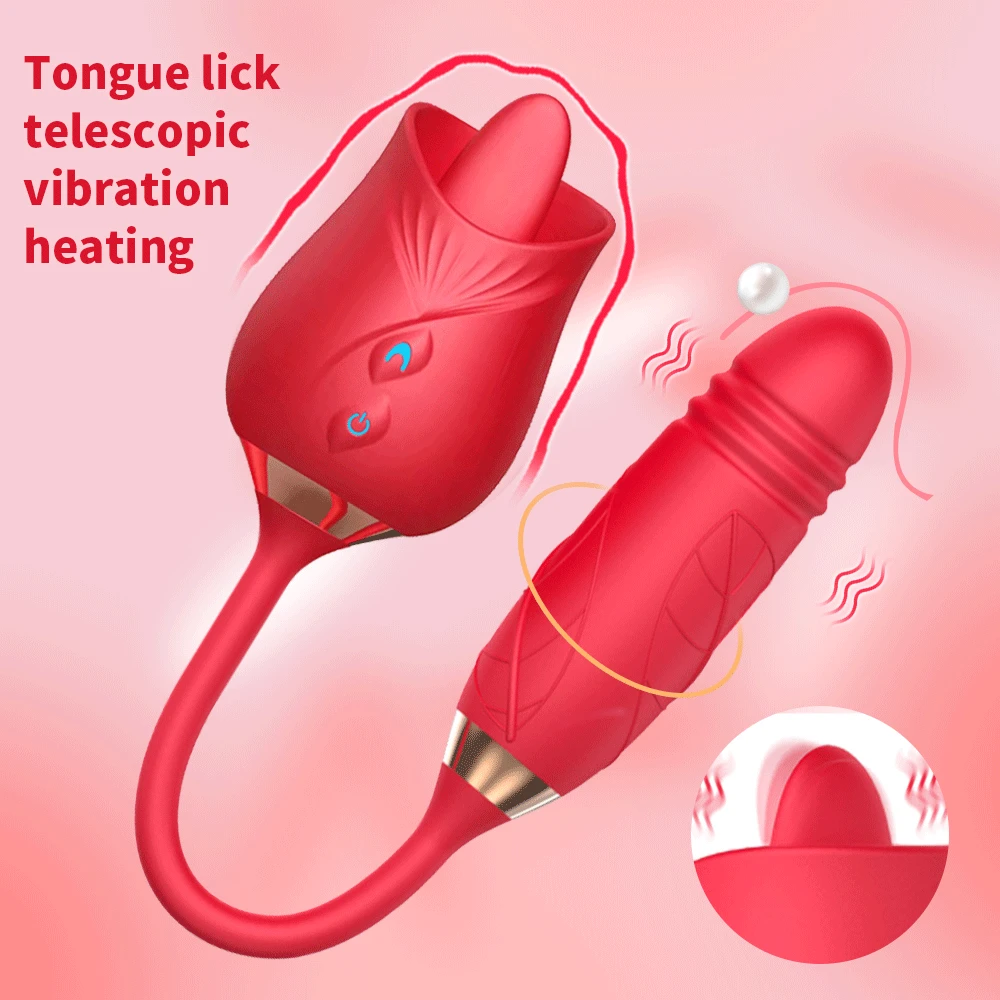 Rose Vibrator 10 Speed Thrusting Retractable Tongue Licking Slapping Nipple Sucking Clitoris Stimulation Masturbation for Women