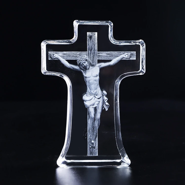 Unique Design 3D Laser Jesus Christ Cross Shaped Crystal Religion Souvenir Gift details