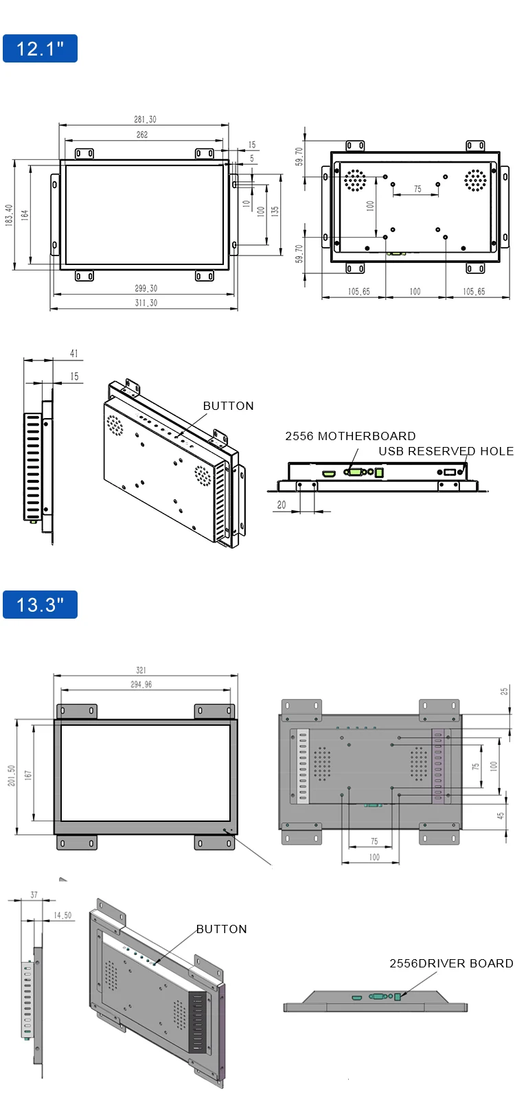 Custom Industrial IPS Touch Screen Monitors 10-23 Inch Capacitive Touchscreen LCD Display with Built-in Speaker for Desktop