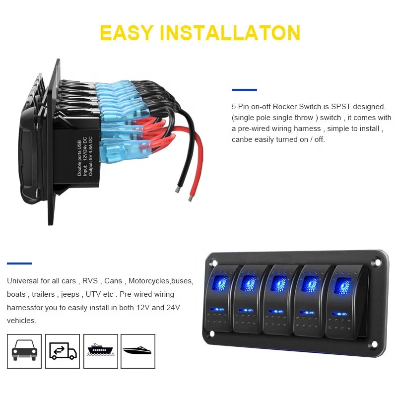 Panneau D'interrupteurs à Bascule étanche Pour Voiture, Bateau