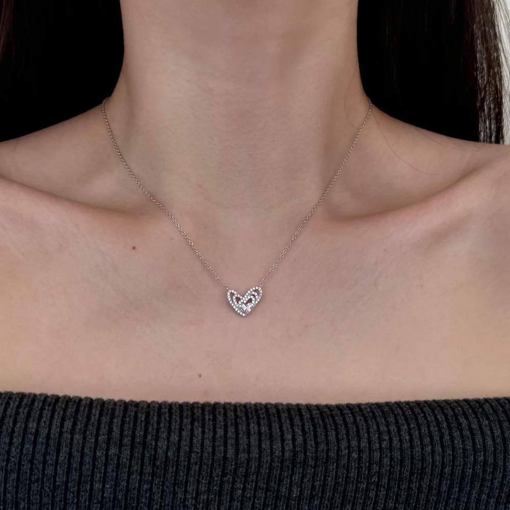 KAKODIY New Designer Boutique Fashion Jewelry 925 Sterling Silver Matte Chain Pink 5A Zirconia Love Pendant Necklace detail 4