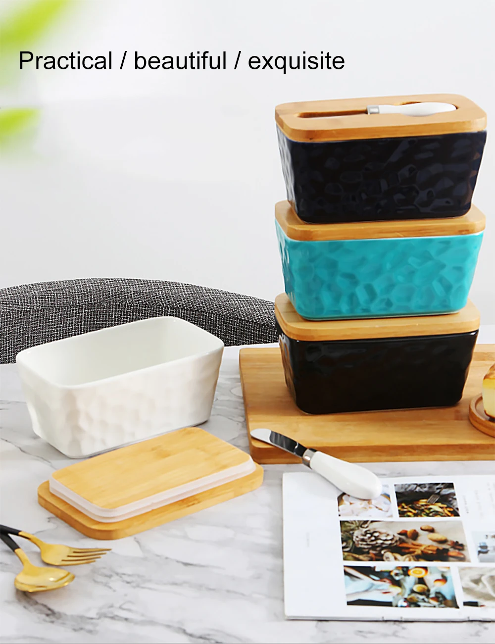 Rectangular Ceramic Butter Dishes Sealed Tin Cheese Box Storage Box