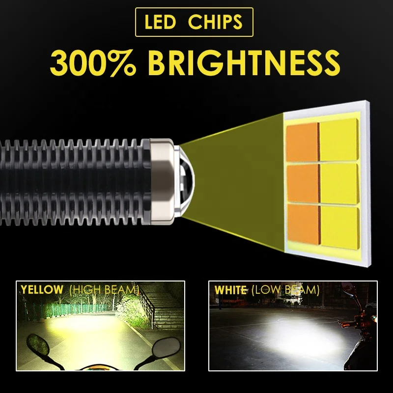 Светодиодная фара для мотоцикла HyperLight, двухцветная, 3000K/6500K, AC DC, 9-80V, дальний и ближний свет, мотоциклетная осветительная система для скутера ATV
