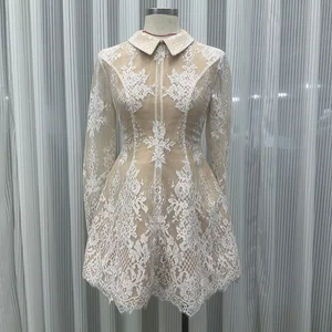 Factory Wholesale Designer Fashion Mini Lace Dress Women Spring Summer Long Sleeve Sexy Bandage Socialite Parties Stage