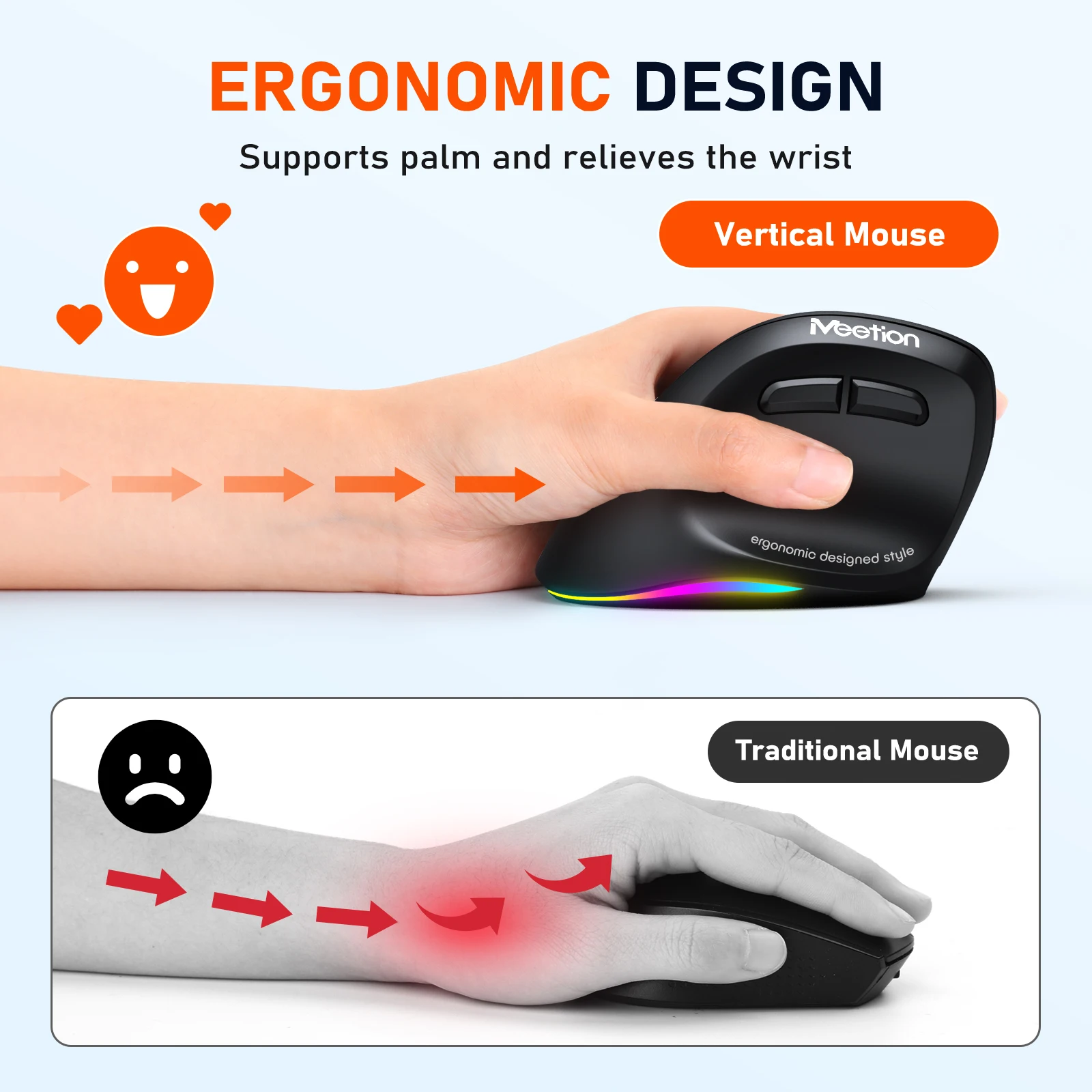 Meetion BTM010L Left Handed Ergonomic Wireless And Bluetooth Dual Mode Rechargeable Mouse