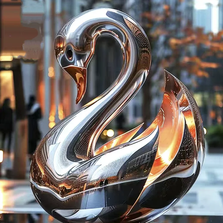 Wholesale Outdoor Home Decor Luxury Metal Modernist Abstraction Stainless Steel Swan Sculpture