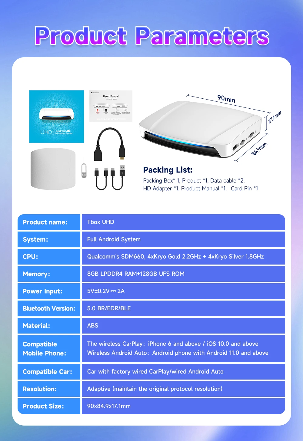 2024 Wireless Android Auto & CarPlay Adapter - USB-C & USB-A, Plug & Play, For OEM Wired Systems, Auto Connect