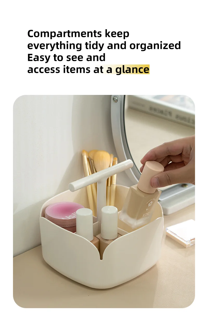  5037b new arrival multi compartment desktop organizer plastic cosmetic storage box with handle-5