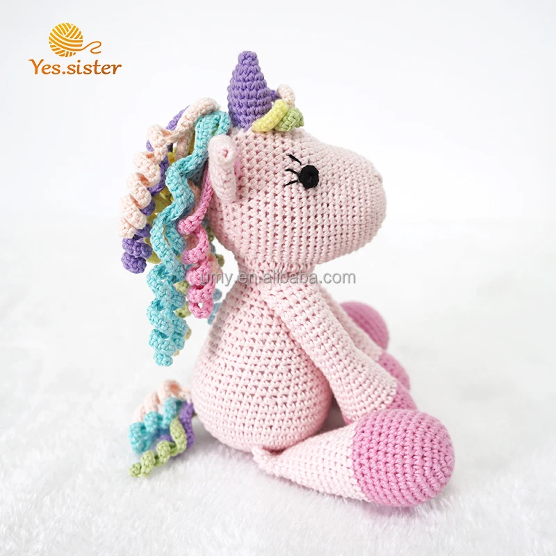 Crochet licorne poupée tricot doux et câlin jouet rose coton peluche  animaux faits à la main mignon petite licorne pour les filles