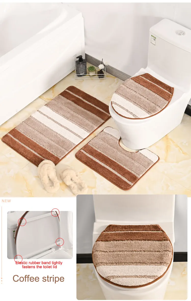 New Design Microfiber Embossing Water Absorbent Door Mat Non Slip Floor Toilet Mat Bathroom Mat Set 3 Piece supplier