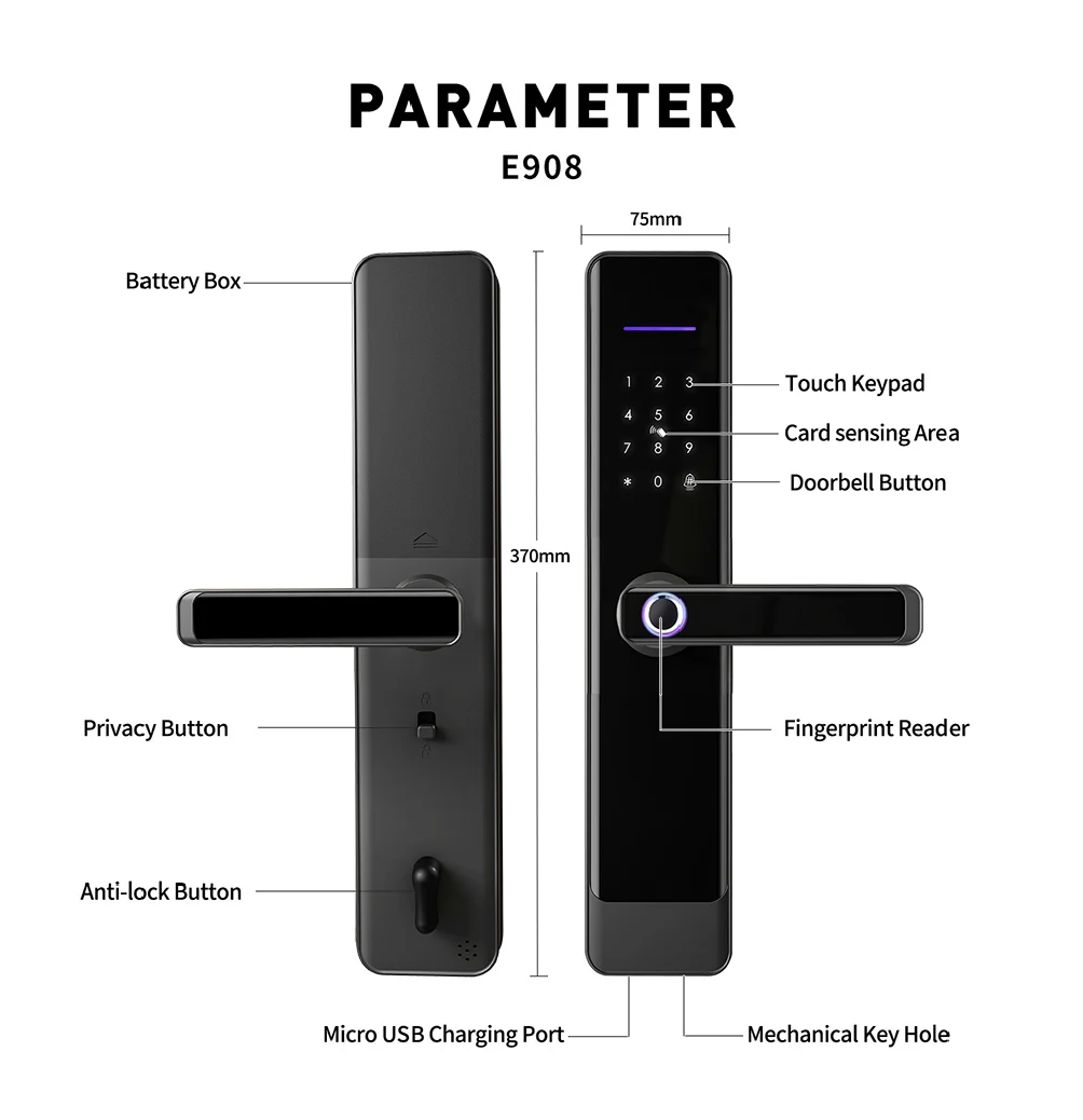 Smartek E908f 6068 Keyless Entry Fingerprint Password Rfid Card Key Lock App Digital Biometric