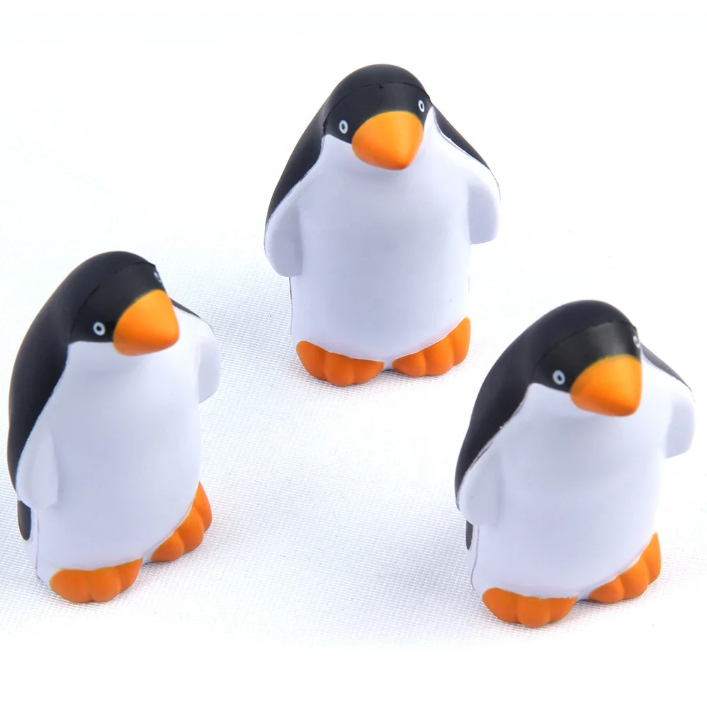 Cute Custom Logo Printing Squeeze PU Foam Stress Relief Anti-stress Penguin Stress Ball