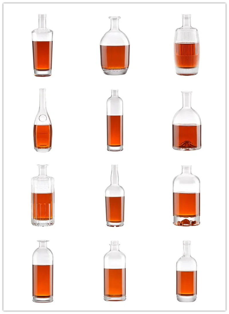 Custom 200Ml 375Ml 500Ml 750Ml 1000Ml Transparent Round Empty Flint Glass Liquor Wine Whisky Vodka Tequila Glass Bottle