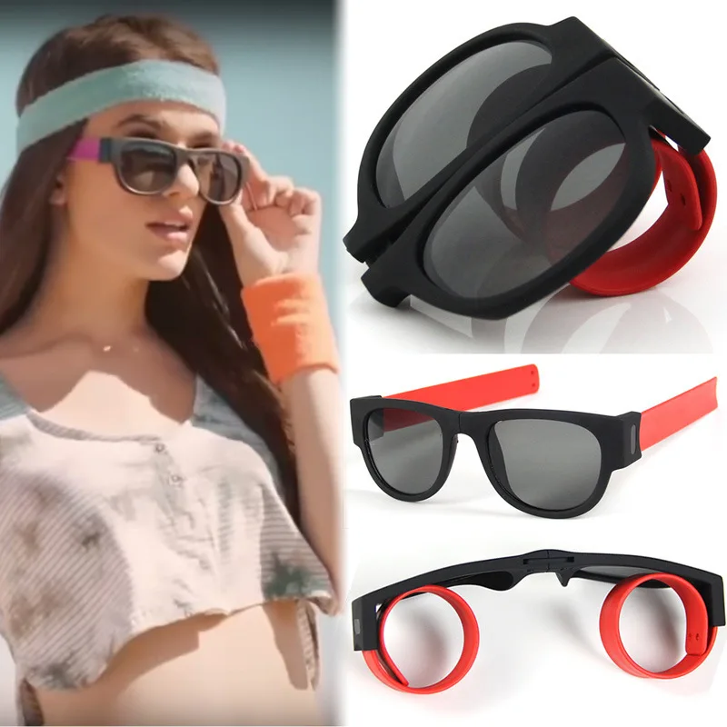 Slap on Custom Foldable Sunglasses 2021 Wristband Sun Glasses Snap Rolls Gafas De Sol Lentes De Sol Plegables Shades