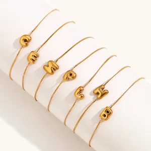 Fashionable Trendy Minimalist Light Luxury Stainless Steel Charm Bracelet 18K Gold-plated Bubble Letter 'S' Pendant for Women