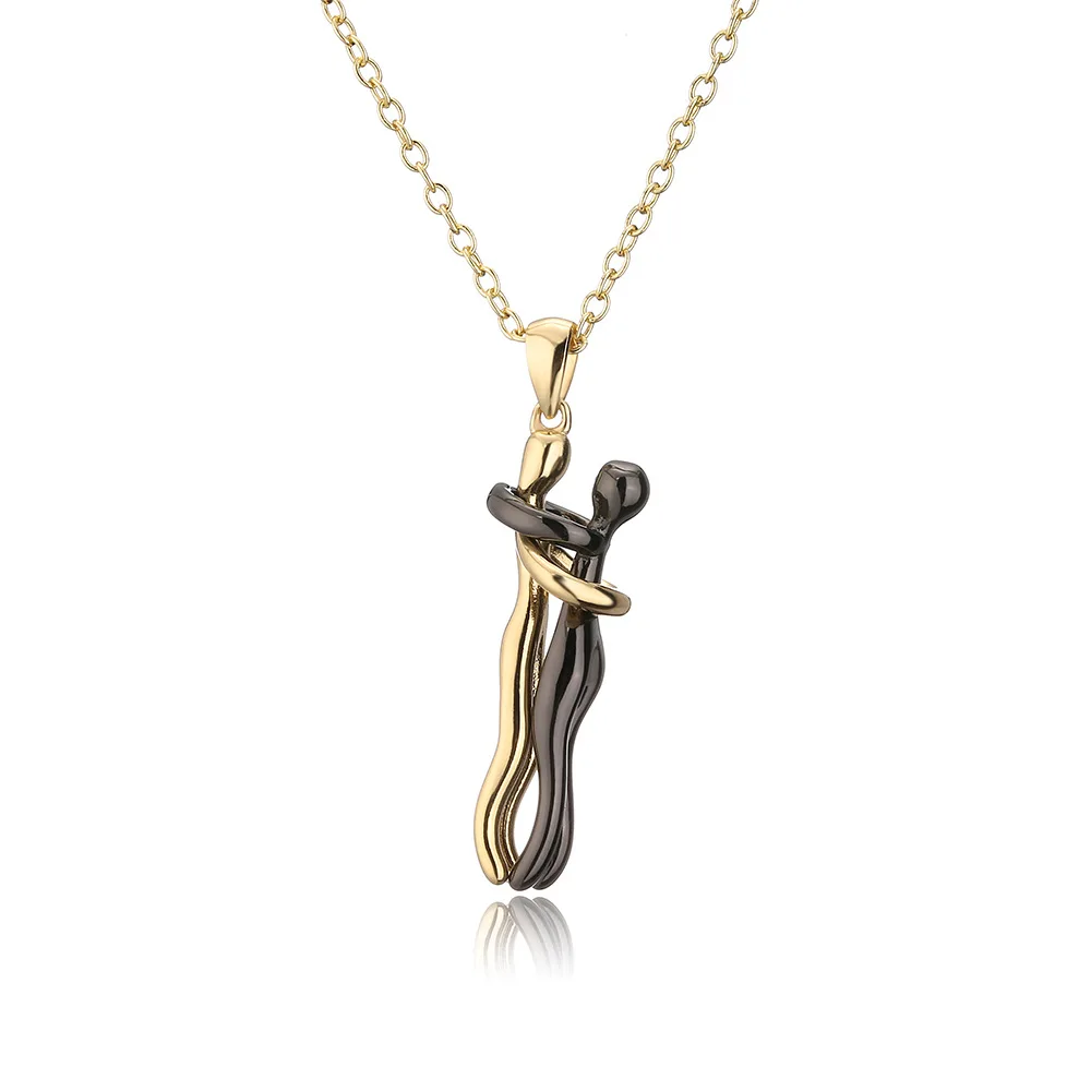 Delicate Design 18K Gold Plating Dancing Human Necklace Couple Hug Pendant Necklace Stainless Steel Fashion Pendant Necklace