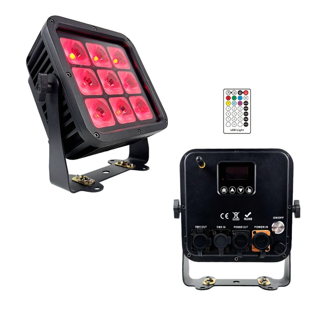 Wincode  Wireless 9x12W Waterproof Led Square Flat Par Can RGBWA UV DMX & IRC for Outdoor Theater Wedding Concert Show Events