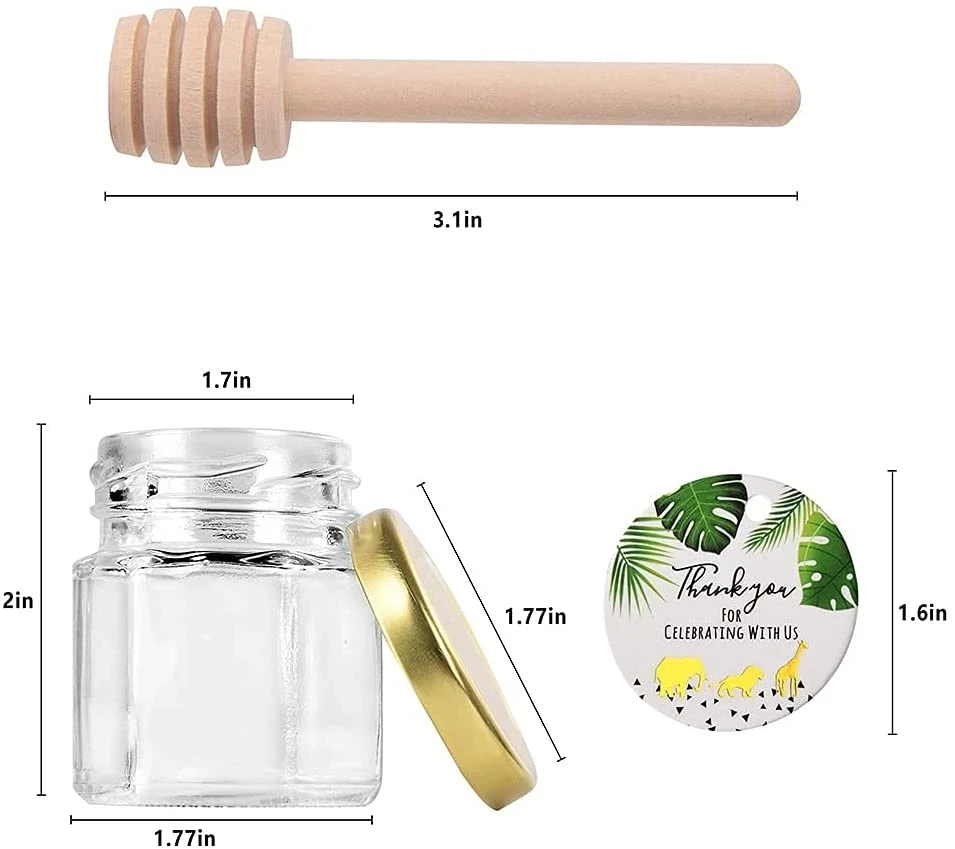 High Quality 45ml Mini Hexagon Glass Honey Jar with Luxury Gold Lid for Kitchen Food Weddings Gifts for Honey Jams Jelly Candy