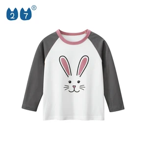 Long Sleeve Cartoon 100% Cotton Girl Baby Clothes T Shirts for Custom Print
