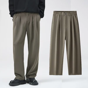 Straight Plain Color Casual Pants for Men; Wrinkle-resistant Trousers with a Draping Effect