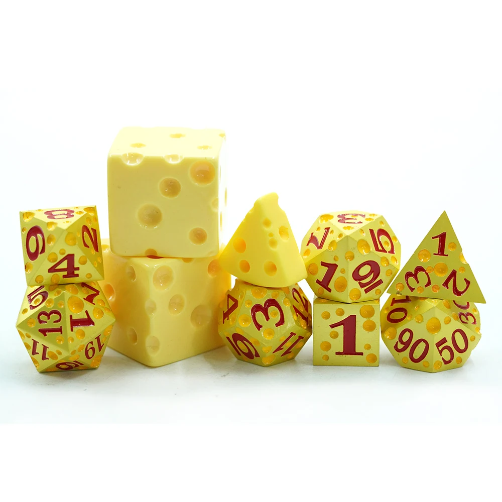 Gold Cheese Polyhedral Metal Dice Set With Red Number Custom Logo 6 Sided 20 Sided for Board Games