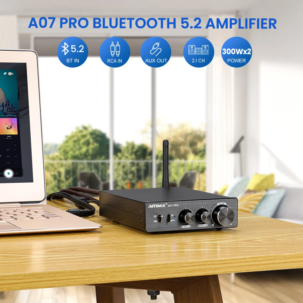 AIYIMA A07 Pro Power Amplifier 2.0 Channel 300w TPA3225 BT QCC304X RCA APT-X Home Sound AMP