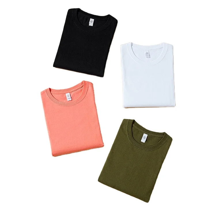 270gsm Men's Casual Cotton Crewneck Short-Sleeve Basic Pullover 15 colors Solid Customizable Sup