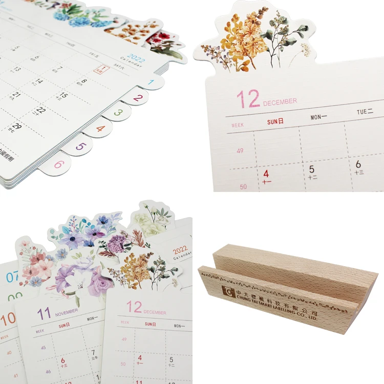 Art Paper Printing Desk Calendar Table Calendar With Wooden Stand