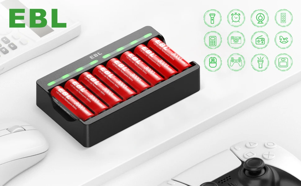 Ebl 8 Pack Rechargeable Lithium Ion Aa Batteries With 8 Slots Smart Lithium Rechargeable Battery 9496