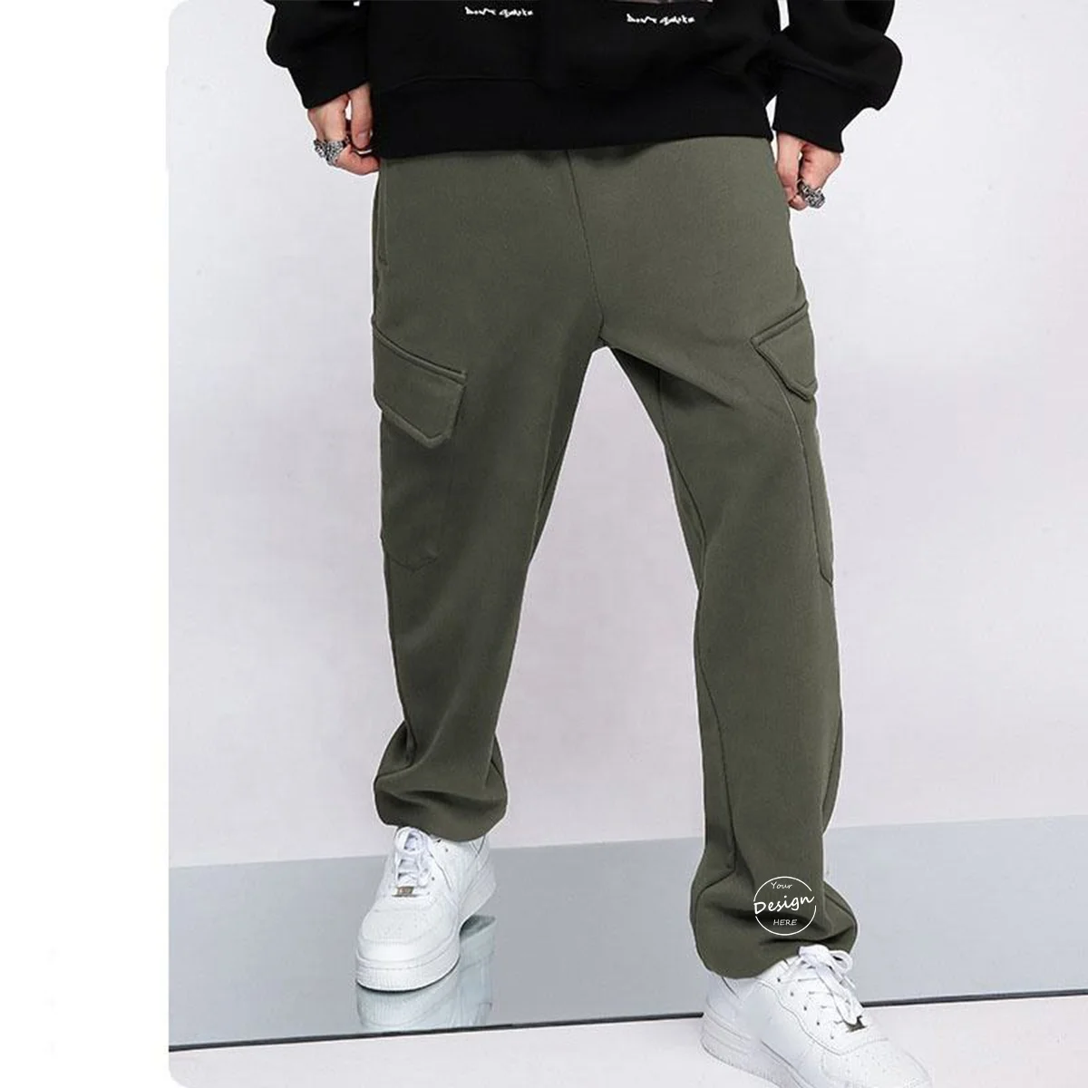 JL-0118B New Fashion Mens Stacked Sweatpants Pockets Streetwear Cargo Loose Acid Wash Heavy Weight Sweatpants for Men