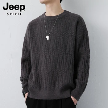 MZFH Men's Sweater Spring Loose Twisted Round Neck Knitted Top Clothes New Trendy Sweater For Men
