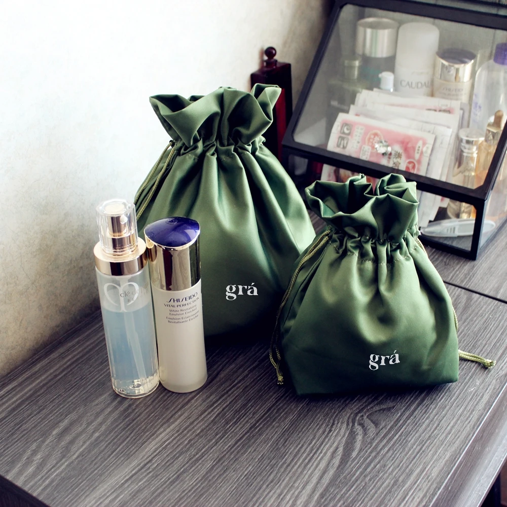 Customized Custom Logo Small Silk Satin Drawstring for Cosmetic Hair Wig Jewelry Bundles Dust Packaging Pouch Bag With Logo