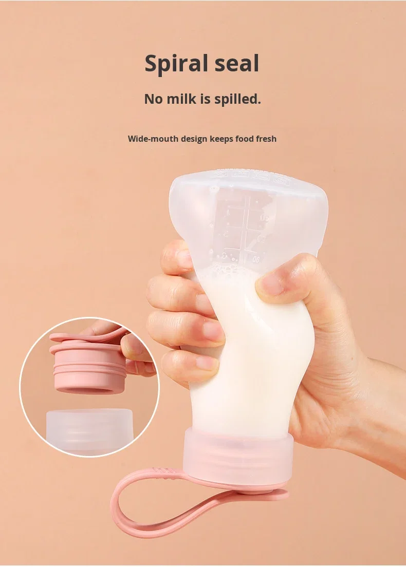 New Reusable Silicone Manual Breast Milk Storage Bags Double-Layer Sealed Leak-Proof BPA Free 240ml Upright with Handle details