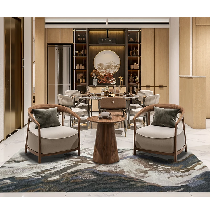 Luxury Heat Set Olefin Rug Soft Carpet and Rug for Living Room and Bedroom Greek Golden Round Rug