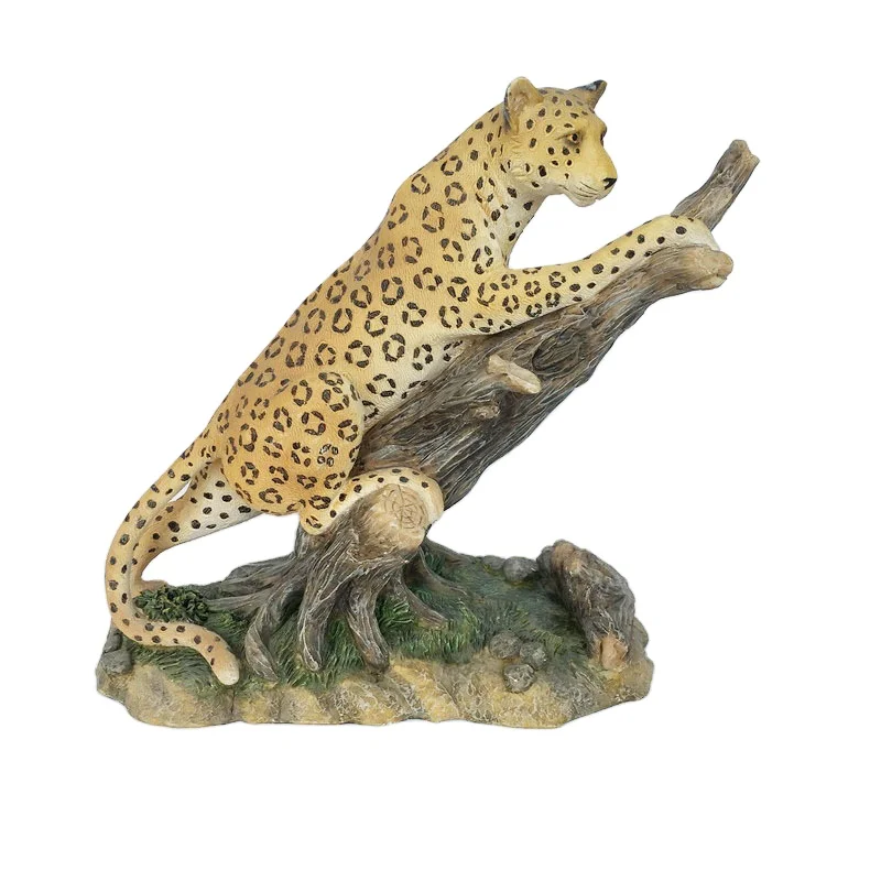 Resin wild animal Leopard Hand Painted simulation model Figurine Statue 