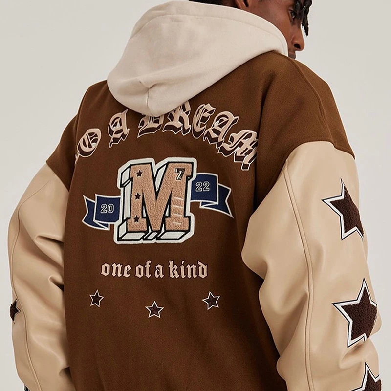 OEM Custom High Quality Men Embroidery Patch Warm College Jacket Bomber Letterman Varsity Jacket for Men