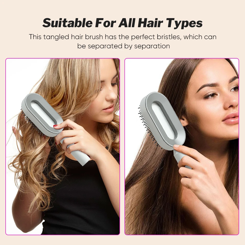 Salon Hairdressing Tools Nylon Handle Comb Wholesale Massage Brush Detangling Quick 3 Self Cleaning Hair Brush for Women One Key