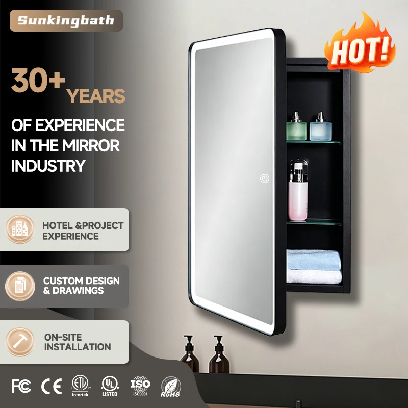Lighting Stainless Steel Bathroom Vanities Rectangle Mirrored Cabinets Lighted Gabinete De Espejo Led Bathroom Medicine Cabinet