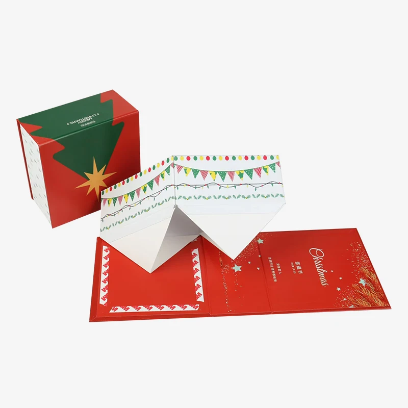 Custom New Design Folding Paper Boxes Logo Spot UV Luxury Christmas Gift Packing Magnetic Flip Rigid Box Recyclable for Holiday details