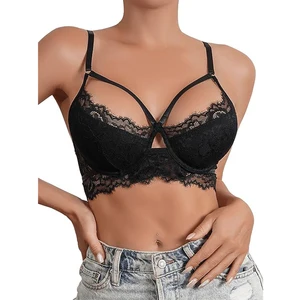 Factory Price Women Sexy Black Color Lace Cut Out Underwire Bra Everyday Bralette
