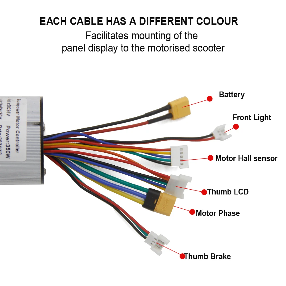 36V 12A 350W Brainpower Motor Controller with LCD Monitor Electric Scooter Bike Brake Set 6.5inch Essential Accessories