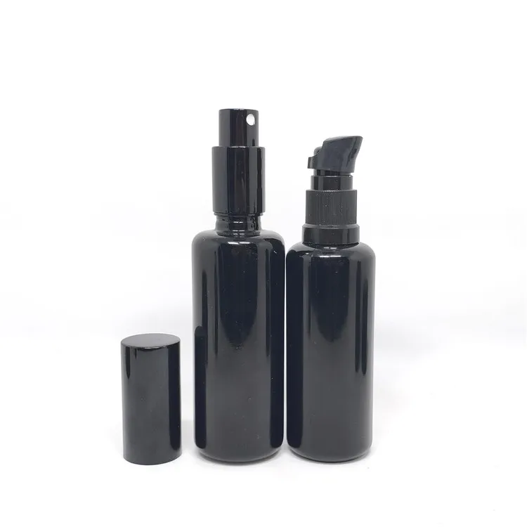 5ml 15ml 30ml 50ml 100ml 150ml 200ml 250ml black Dark uv violet glass essential oil lotion cosmetic bottle and jar