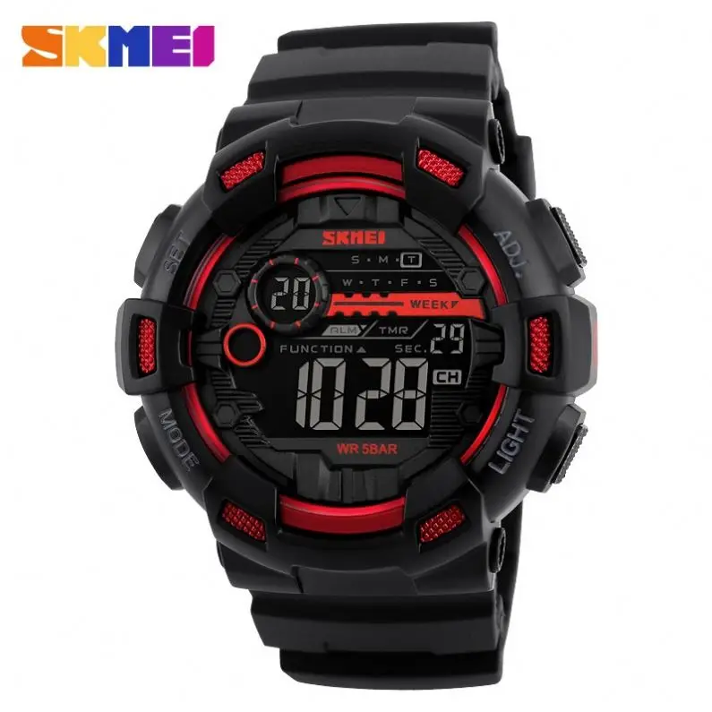 SKMEI 1243 accurate black mens digital watch clear Rubber band water resist Chrono giant sports wrist watch