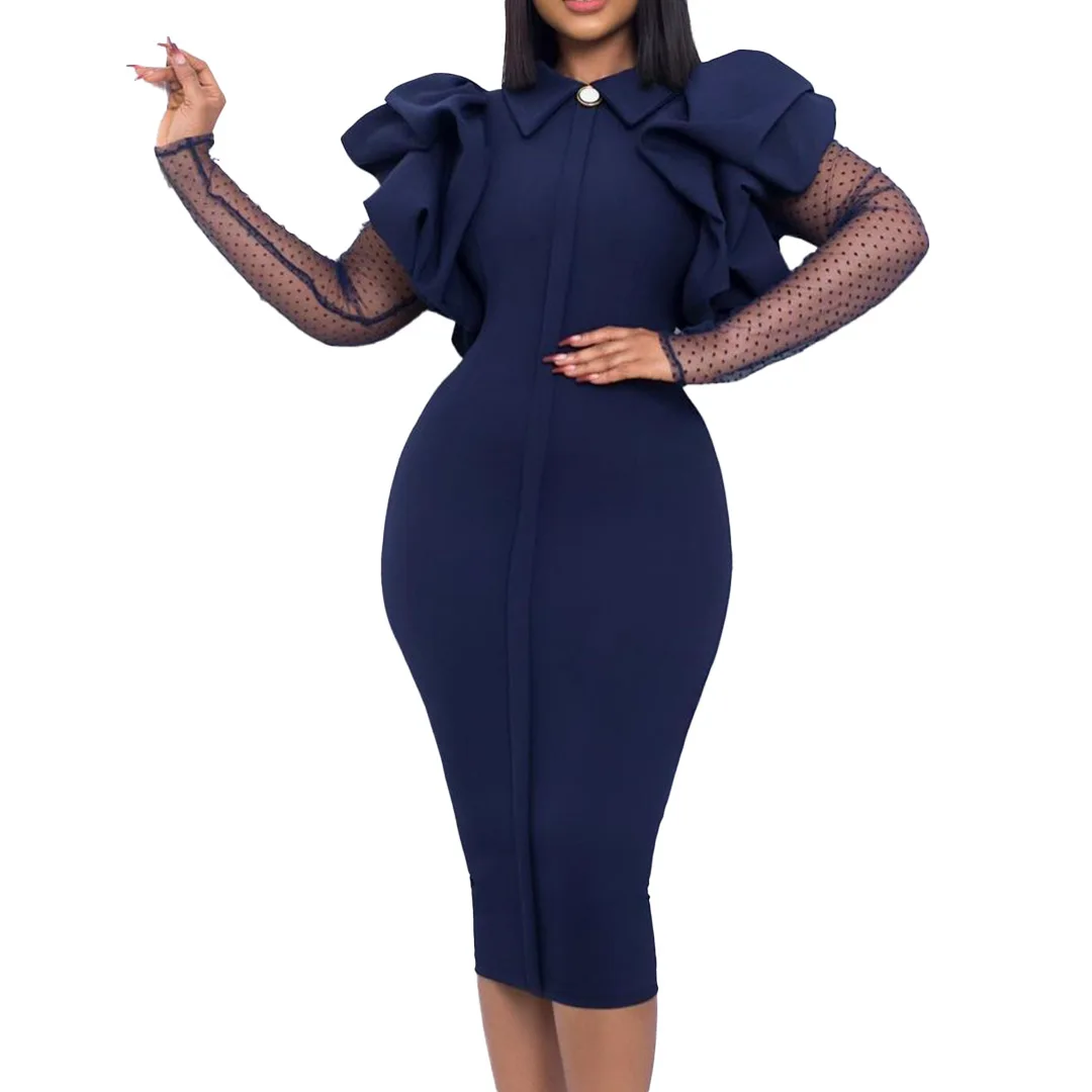 2024 Autumn/winter Mesh Pleated Casual Dress for Women