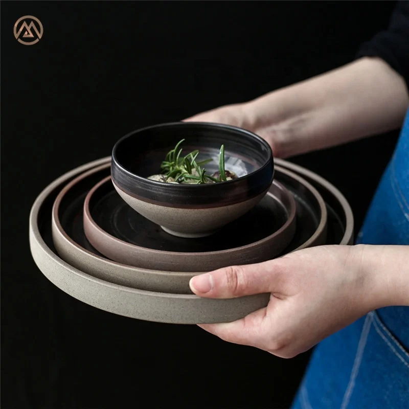 Matte Brown Hand Painted Stoneware Tableware Sets Wholesale Ceramic Dinnerware