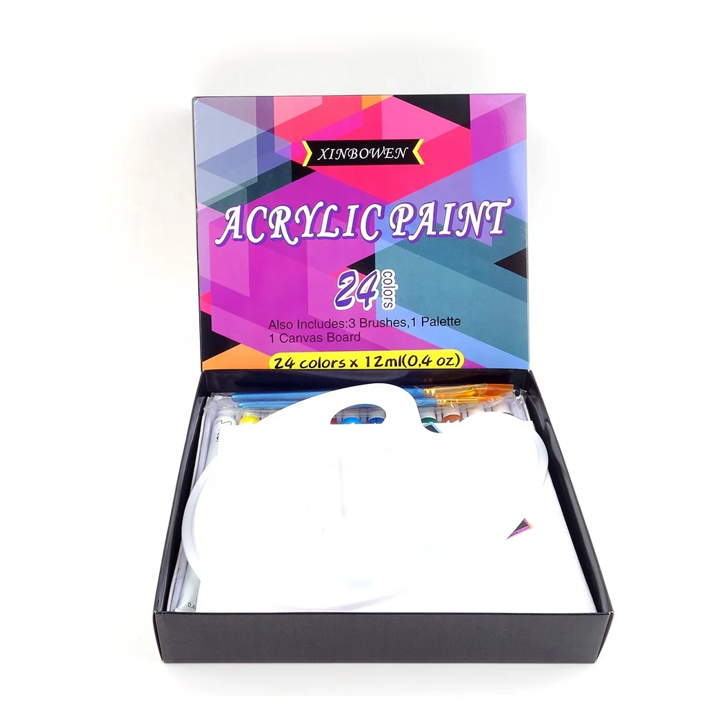 
 Набор из 24 трубок для акриловой краски, 12 мл, 24 цвета, с кисточкой и лотком для краски  