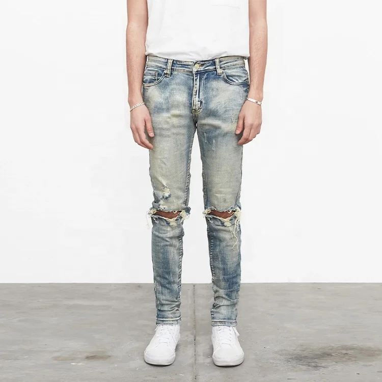 DiZNEW высококачественные мужские джинсы Slim Fit потертые для