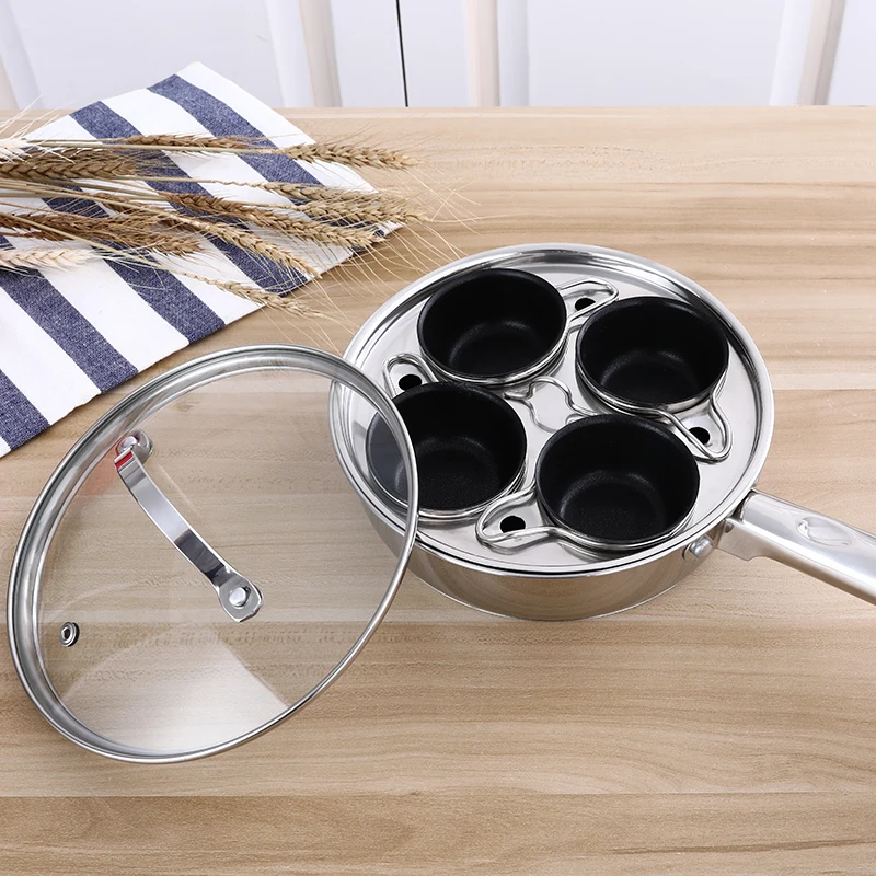 Кухонная плита для яиц из нержавеющей стали с 4 антипригарными